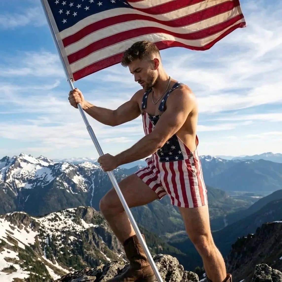 🇺🇸Men's and Women's American Flag Denim Overalls Stretch Shorts, Patriotic