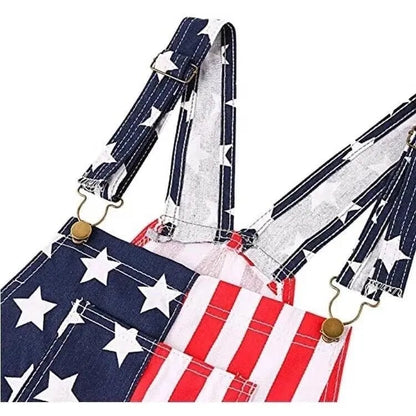 🇺🇸Men's and Women's American Flag Denim Overalls Stretch Shorts, Patriotic
