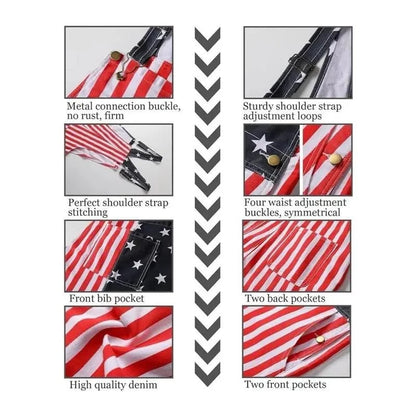 🇺🇸Men's and Women's American Flag Denim Overalls Stretch Shorts, Patriotic